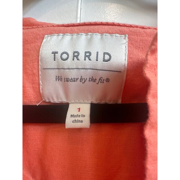 Torrid Coral Peachy Linen Blend Anorak Jacket with Short Sleeves - Picture 3 of 6